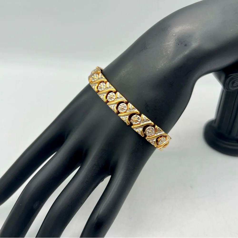 Vintage gold & silver link bracelet 7.5”